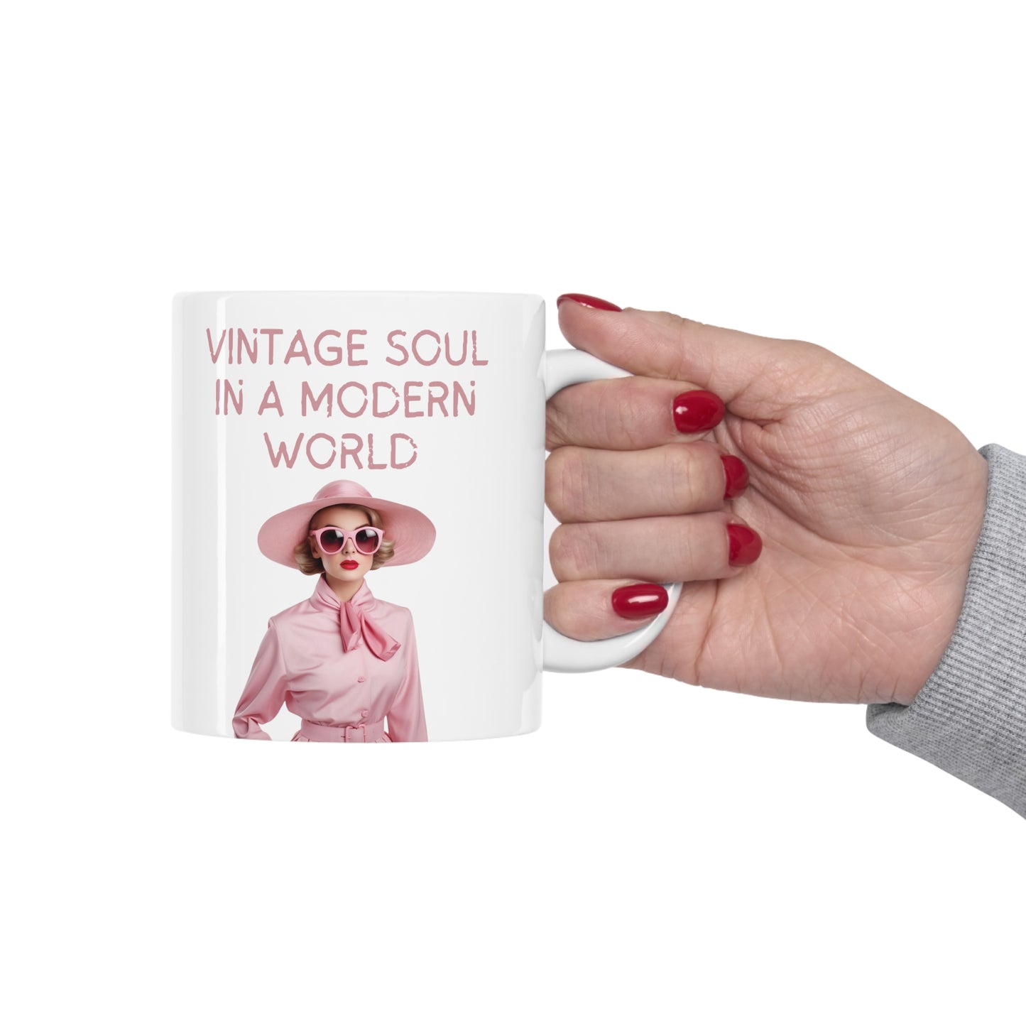Vintage Soul , Vintage Soul in a Modern World Mug, Ceramic Mug 11oz , Pink, Gifts for Friends , Coffee Mug , Retro Mug