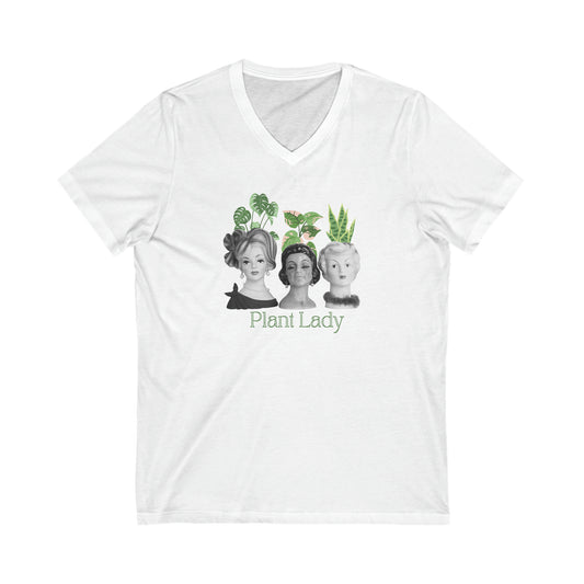 Plant Lady Shirt - Vintage Lady Head Vase Shirt - Plant Lady - Retro Shirt - Unisex Jersey Short Sleeve V-Neck Tee