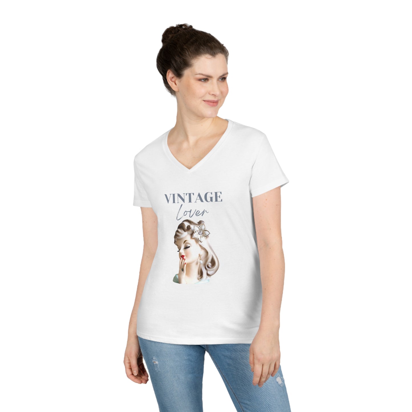 Lady Head Vase Shirt - Head Vase Shirt- Vintage Lover- Vintage Love- Head Vase Shirt-Ladies' V-Neck T-Shirt