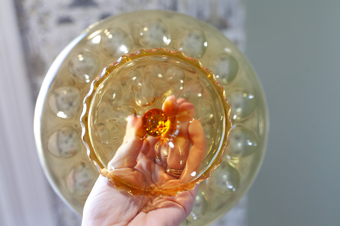 Vintage Amber Glass Cake Stand