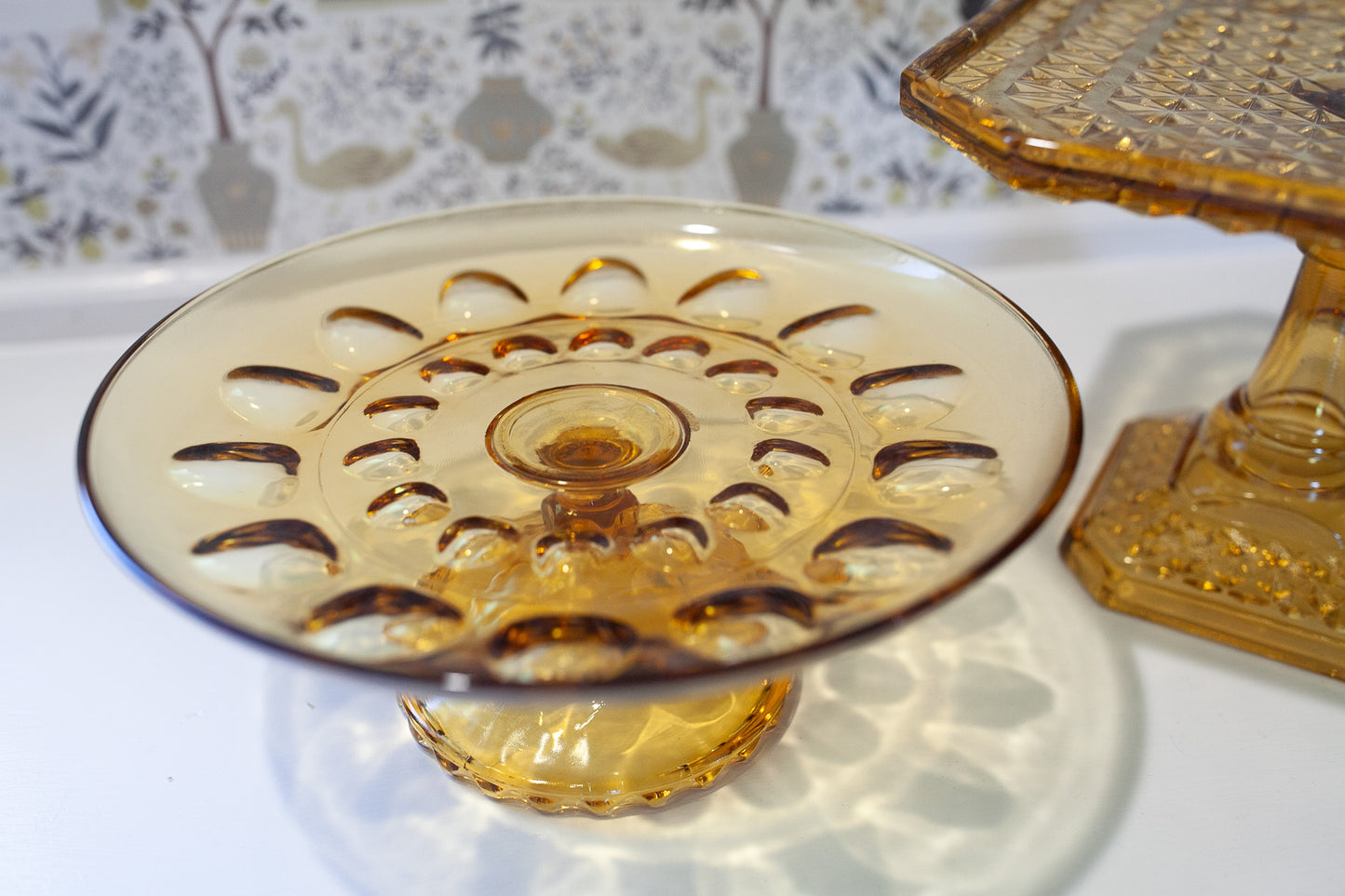 Vintage Amber Glass Cake Stand