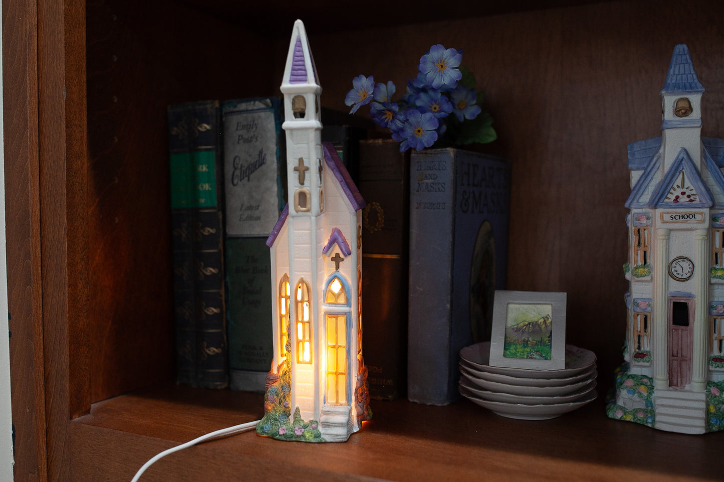 Vintage School Light Up House- Easter Village- Light up Village