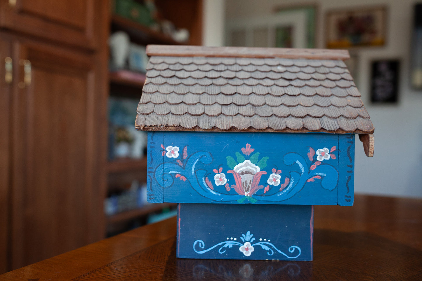 Vintage Bird House- Wooden Hand Painted Bird House