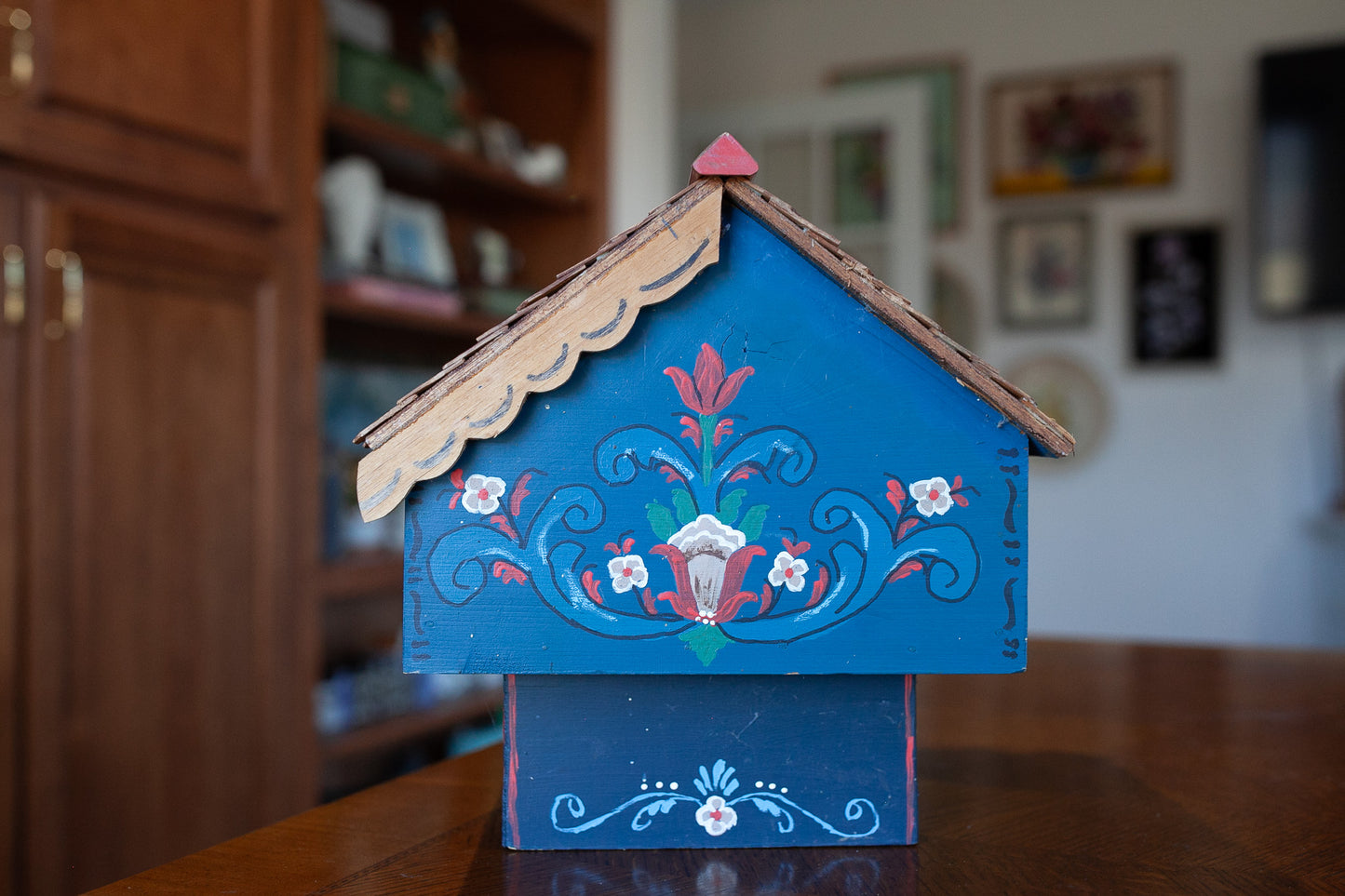 Vintage Bird House- Wooden Hand Painted Bird House