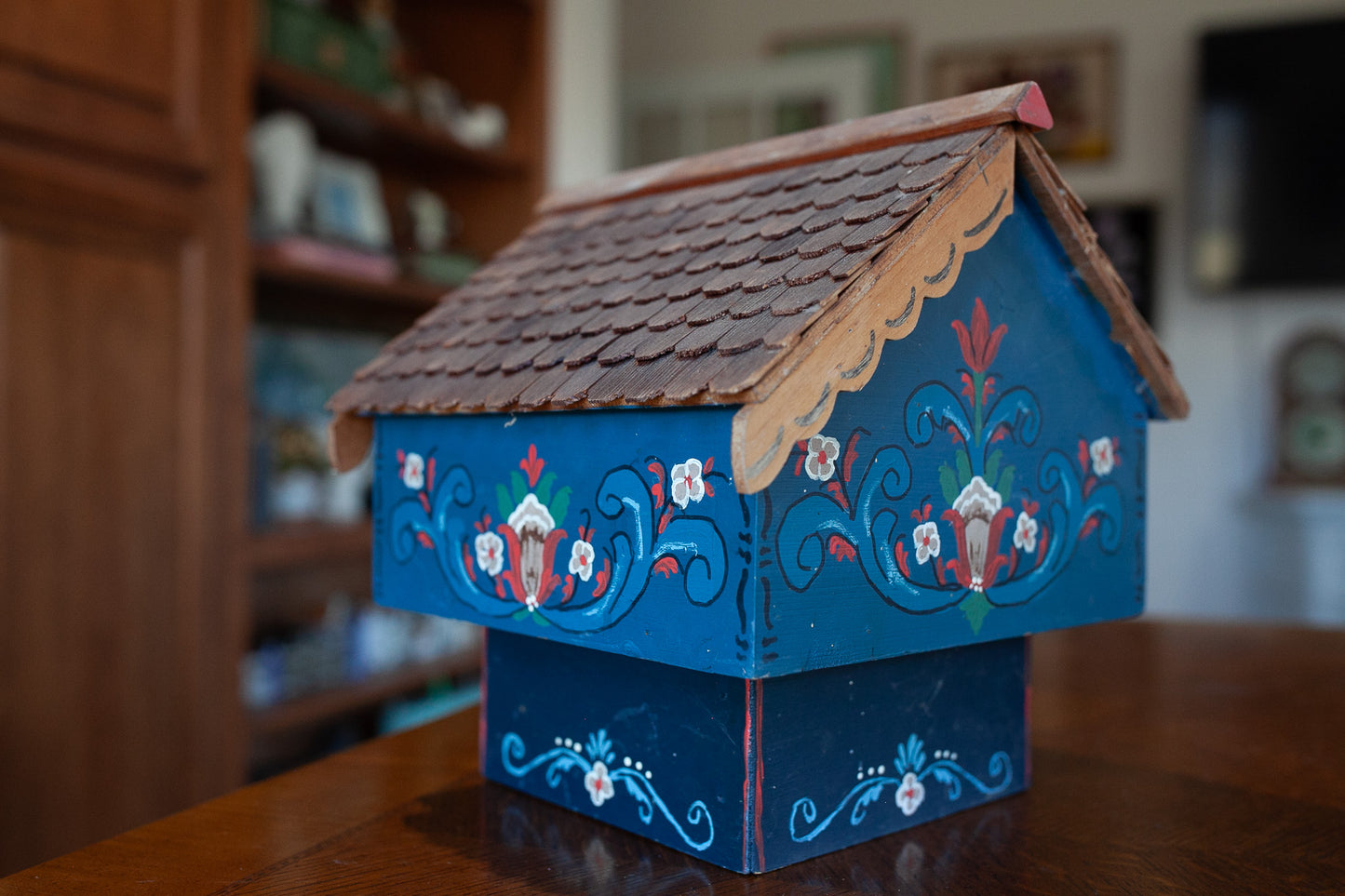 Vintage Bird House- Wooden Hand Painted Bird House