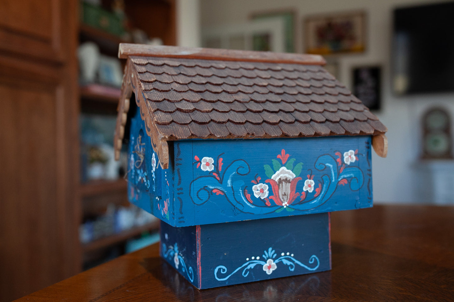 Vintage Bird House- Wooden Hand Painted Bird House