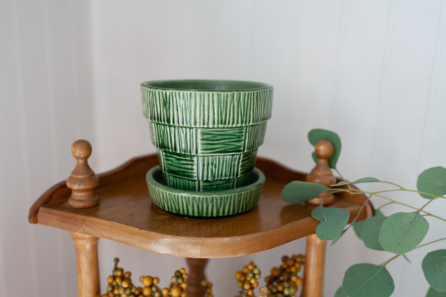 Vintage McCoy Basket Weave Pottery Planter -Green Planter