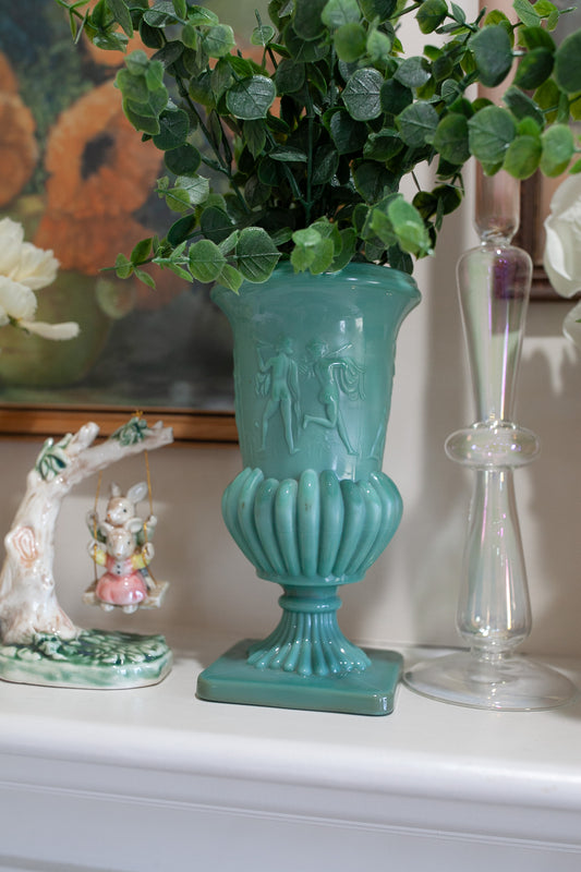 Antique Glass Urn Classical Figures Nymphs and Dogs