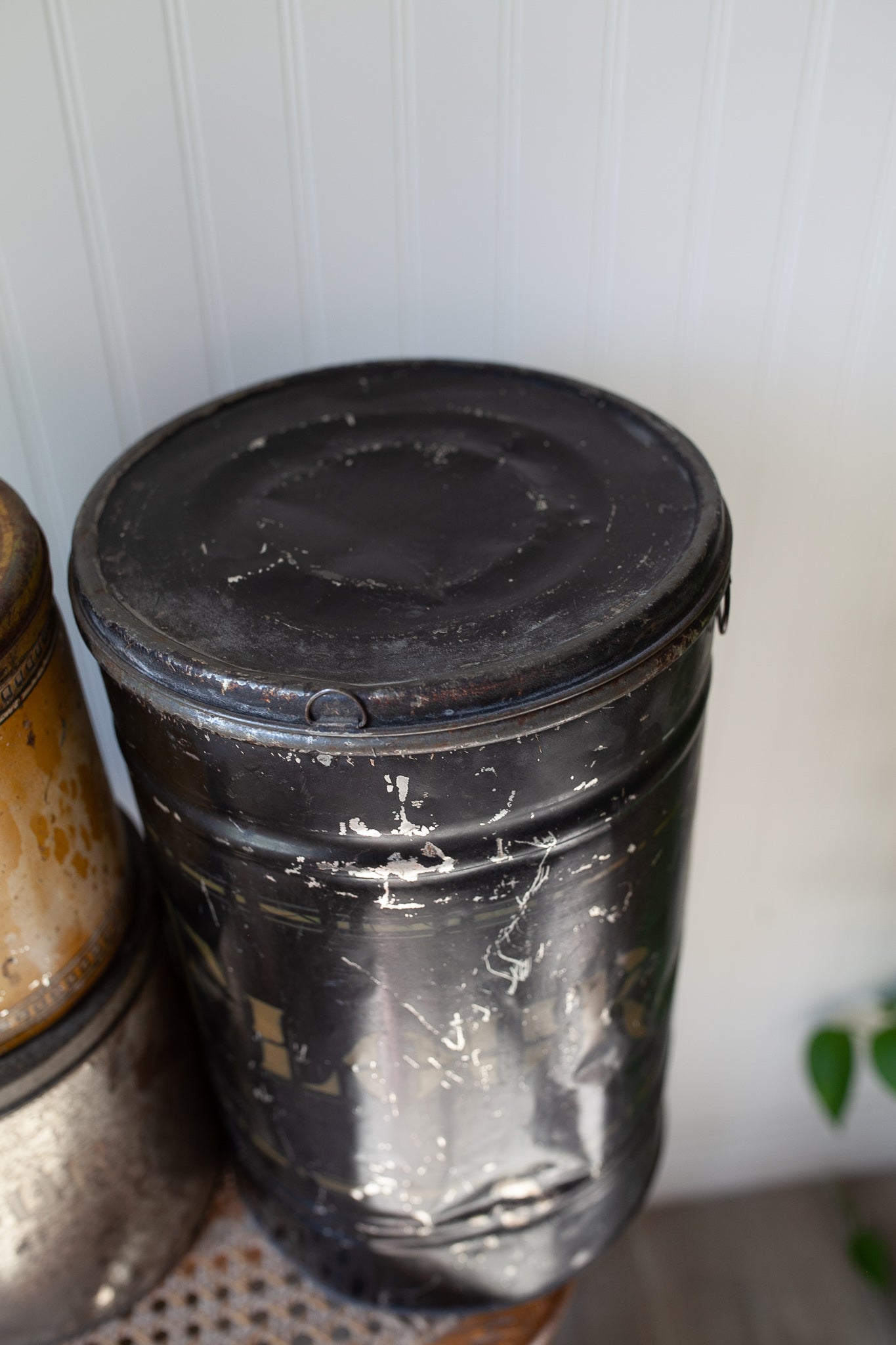 Antique Flour Tin - Large Black Flour Tin