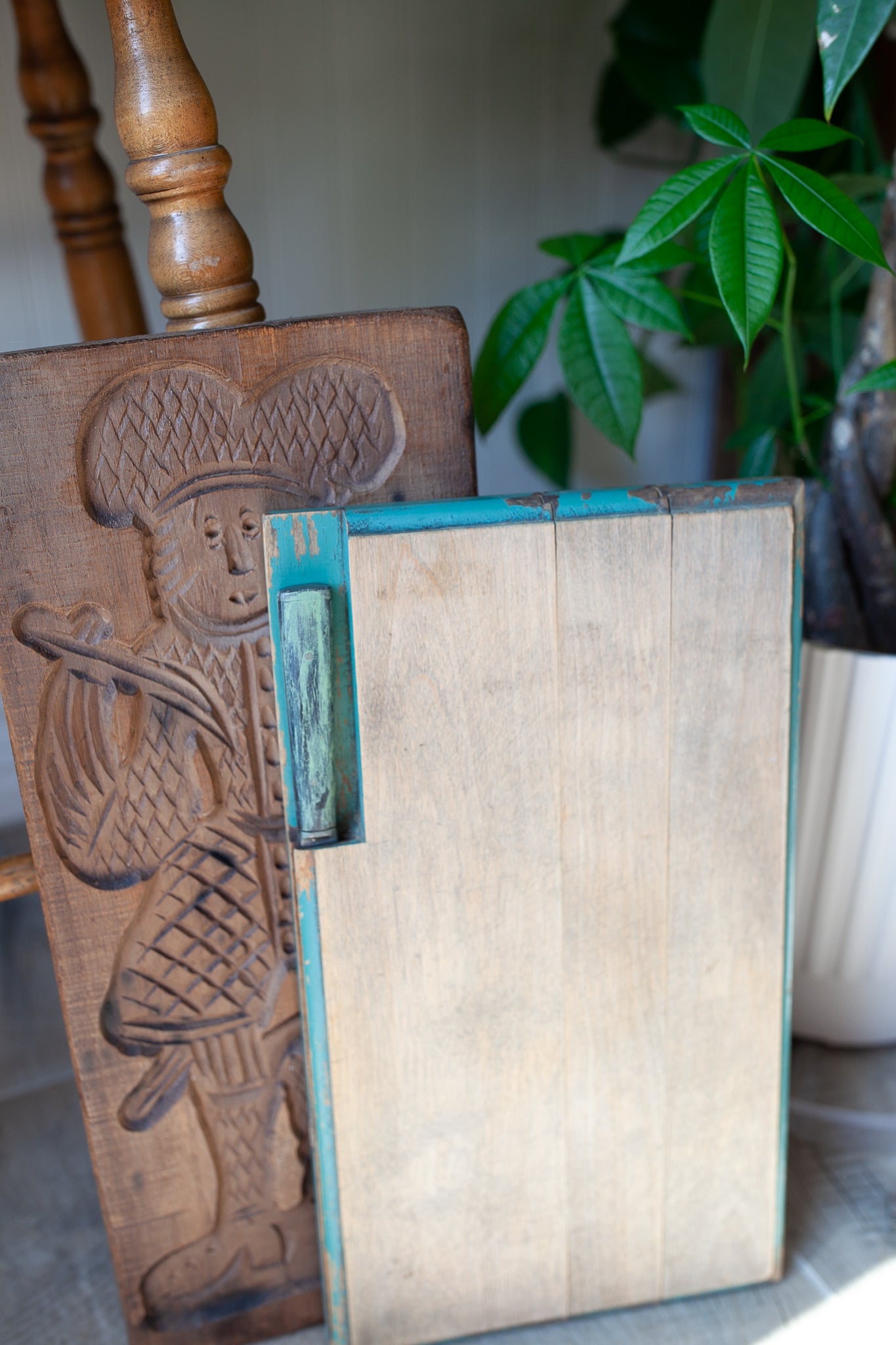 Vintage Wooden Cutting Board with Knife