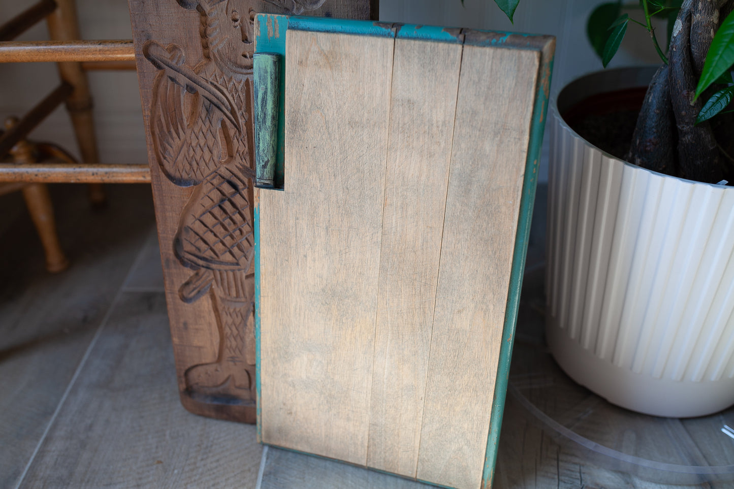 Vintage Wooden Cutting Board with Knife