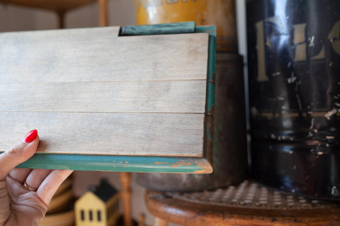 Vintage Wooden Cutting Board with Knife