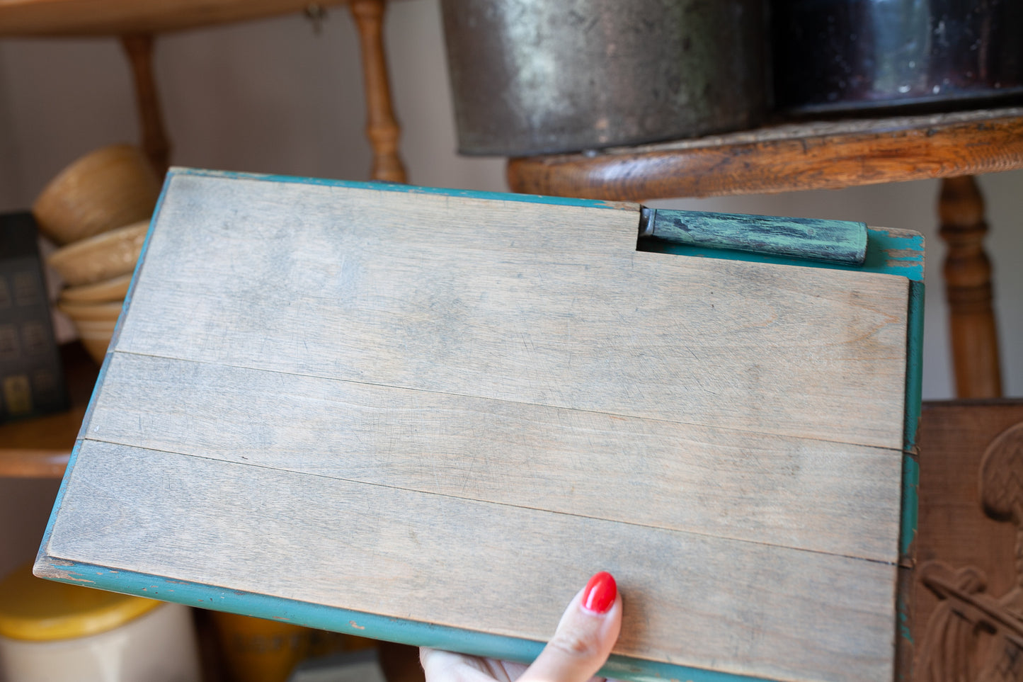 Vintage Wooden Cutting Board with Knife