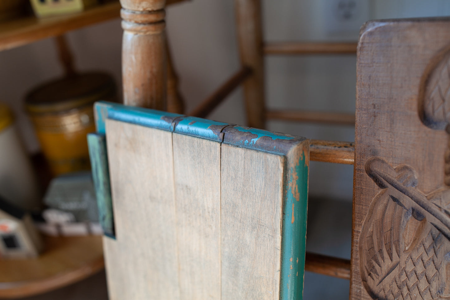 Vintage Wooden Cutting Board with Knife