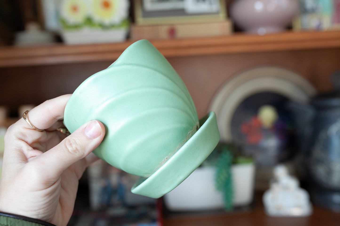 Vintage Green Planter -Green Matte Pottery