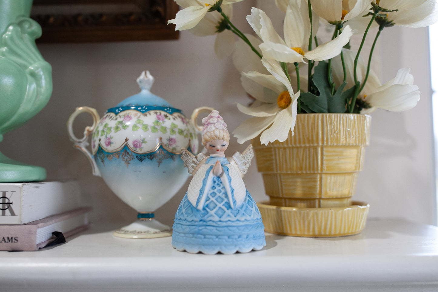 Mid century Lefton Christmas angel bell bee hive hair do