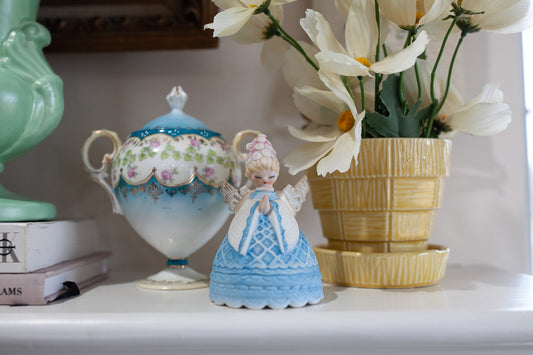 Mid century Lefton Christmas angel bell bee hive hair do