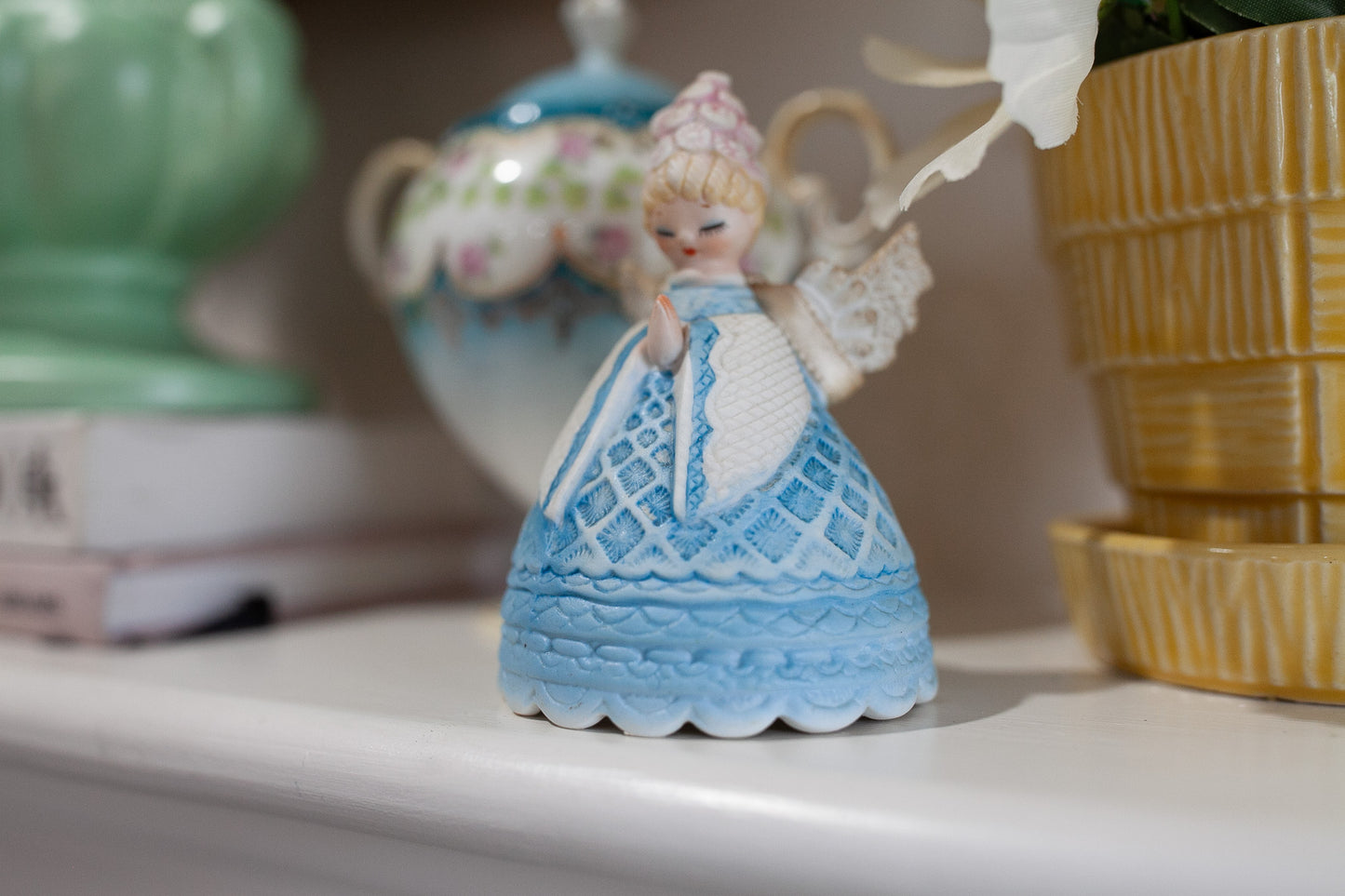 Mid century Lefton Christmas angel bell bee hive hair do