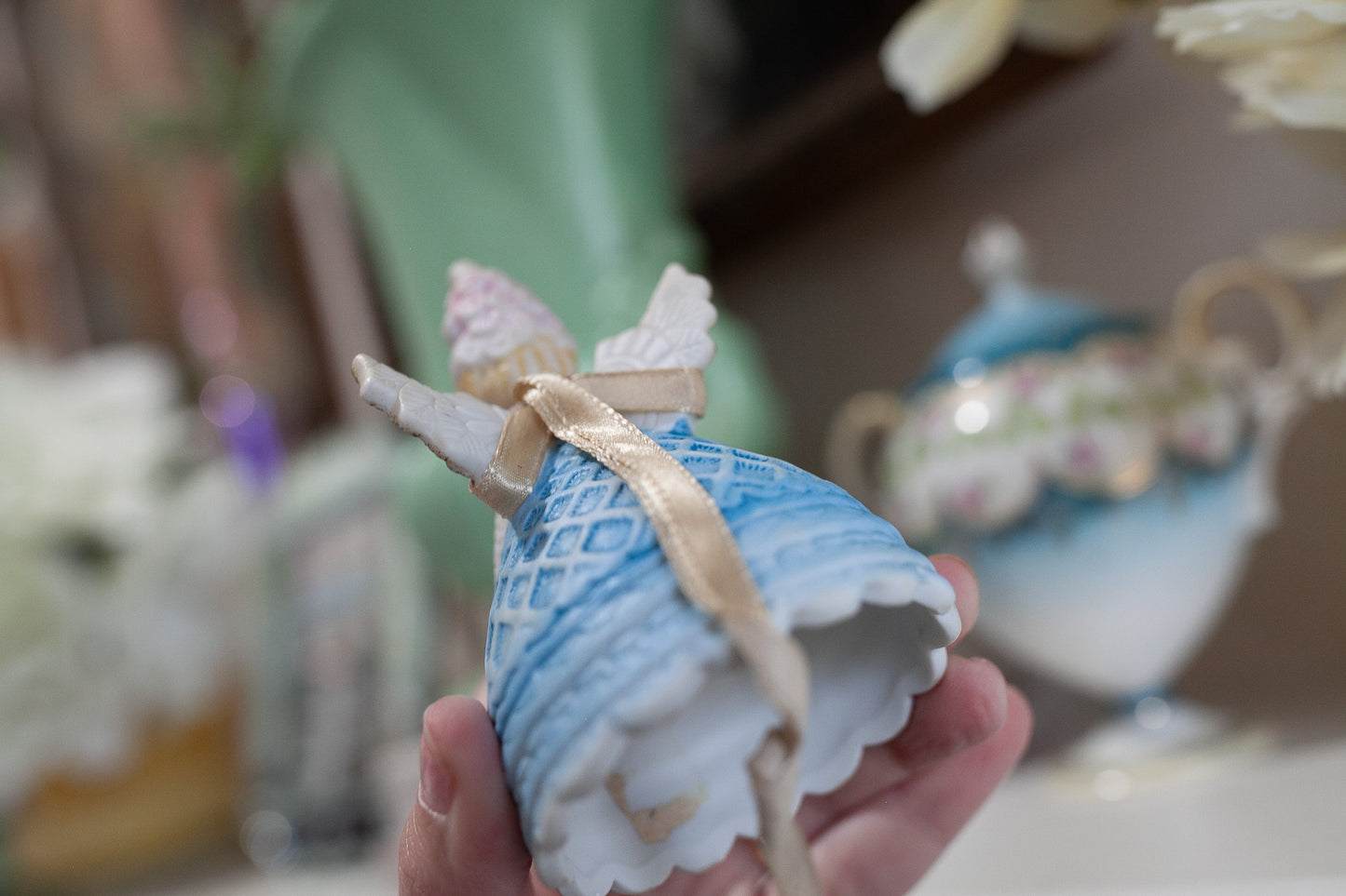 Mid century Lefton Christmas angel bell bee hive hair do