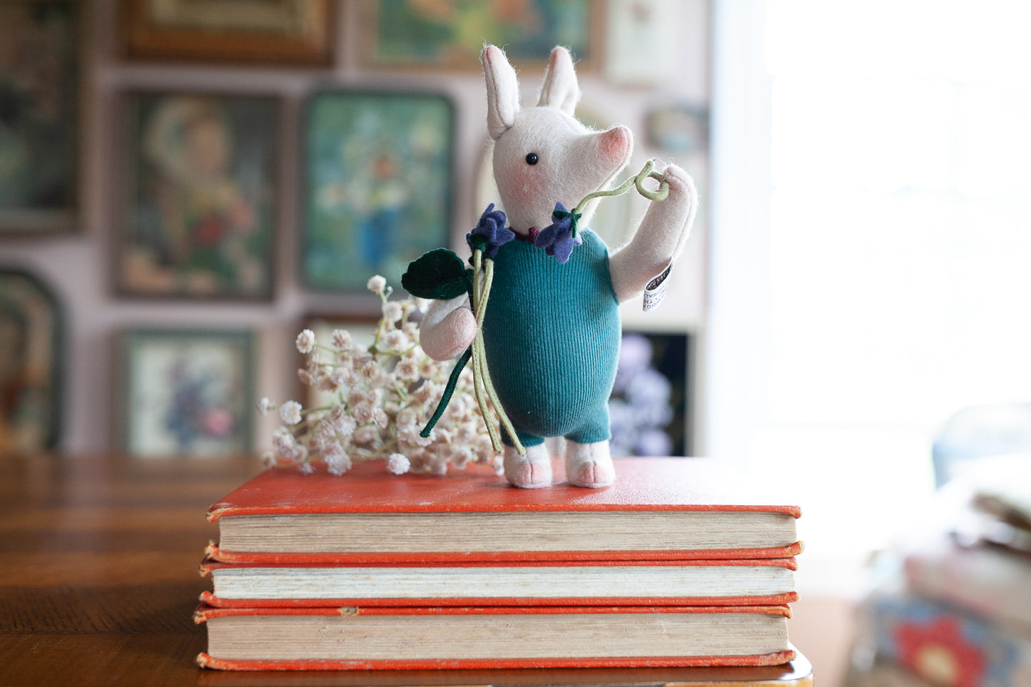 Piglet with Violets by R. John Wright - Vintage Piglet - Winnie the Pooh