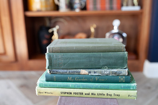 Stack of Green Books - Vintage Books -Vintage Book Stack