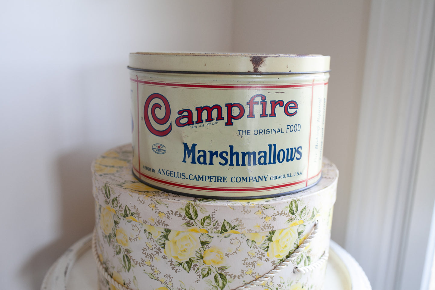 Vintage Campfire Marshmallow Tin, Vintage Advertising Tin, 5 Lb. Size,