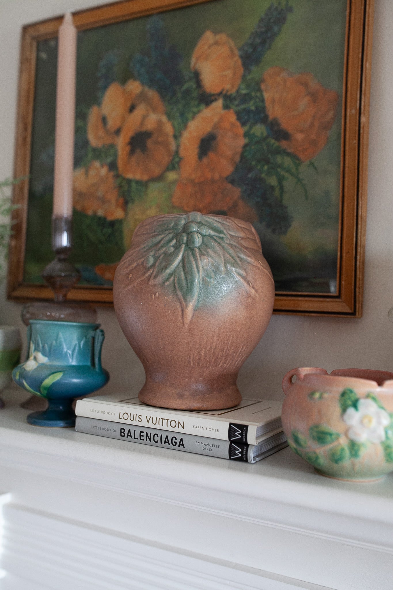 Vintage McCoy Pottery Vase - Leaves and Berries Matte Brown Ceramic Vase