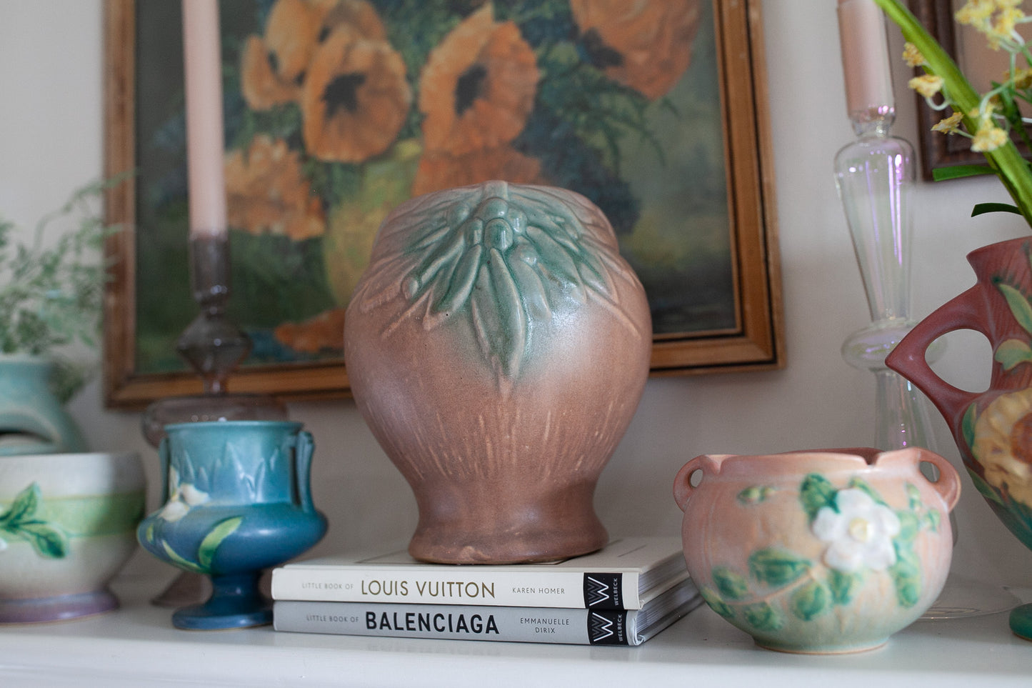 Vintage McCoy Pottery Vase - Leaves and Berries Matte Brown Ceramic Vase