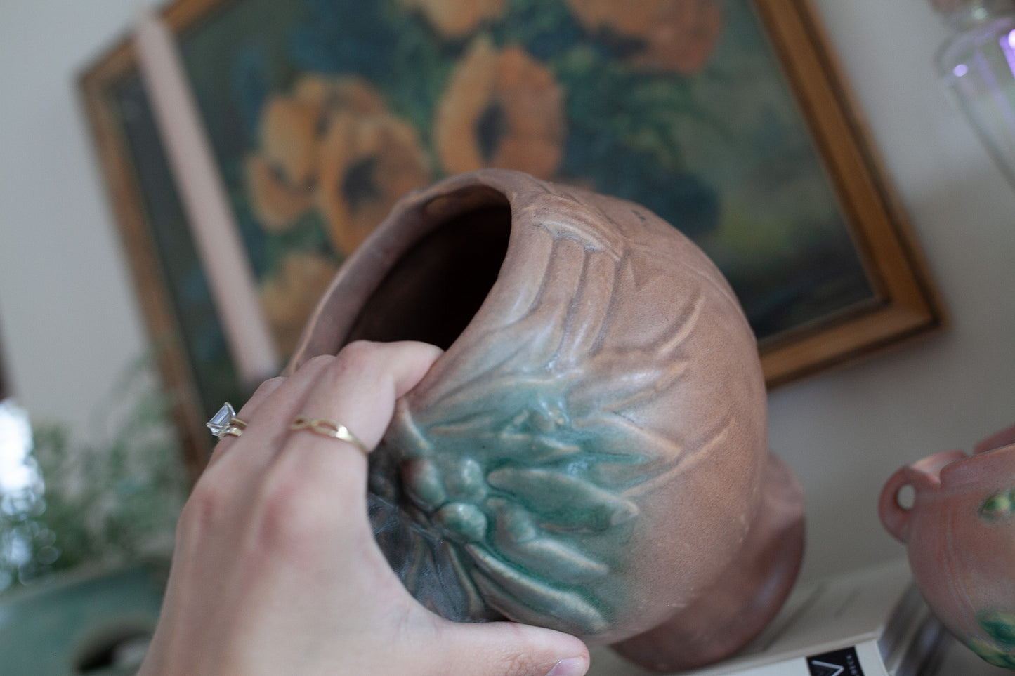 Vintage McCoy Pottery Vase - Leaves and Berries Matte Brown Ceramic Vase