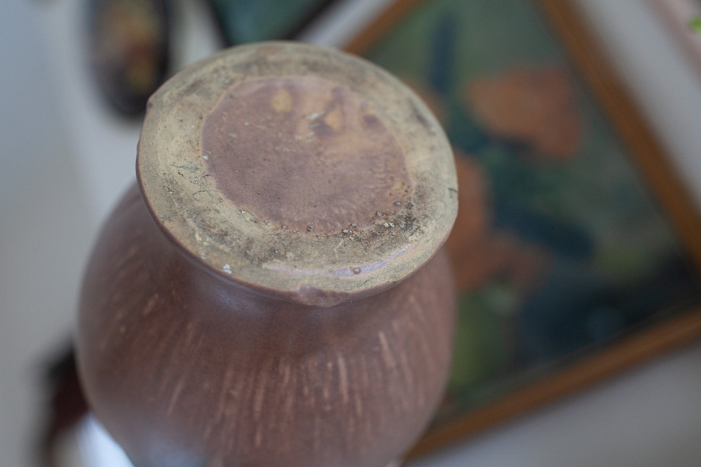 Vintage McCoy Pottery Vase - Leaves and Berries Matte Brown Ceramic Vase