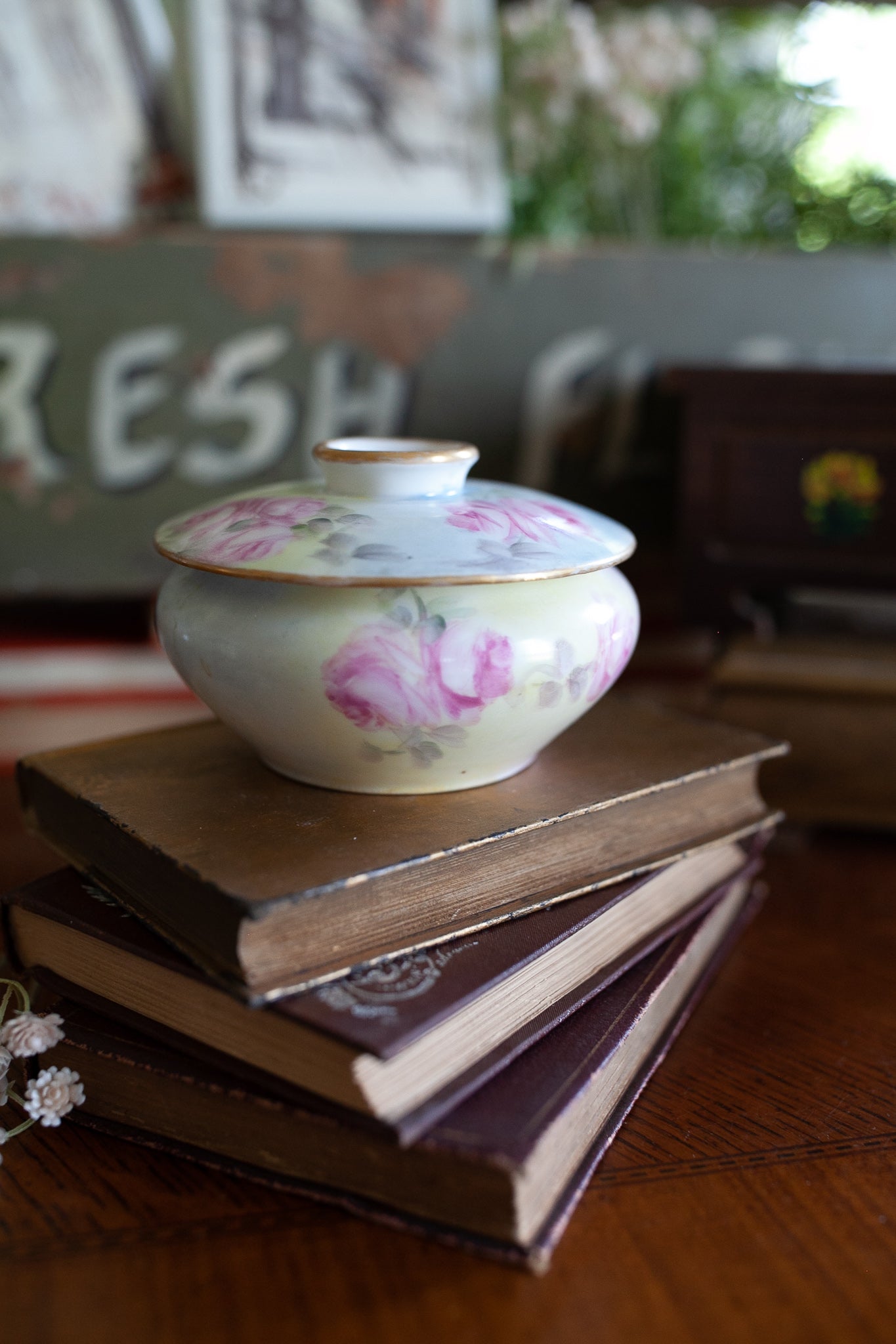 Vintage Hair Receiver - Floral- Painted Austrian Porcelain