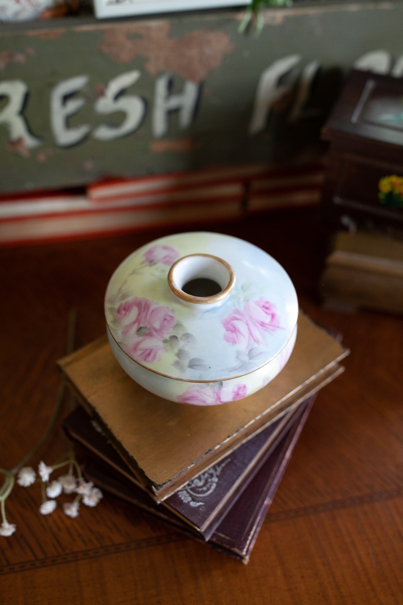 Vintage Hair Receiver - Floral- Painted Austrian Porcelain