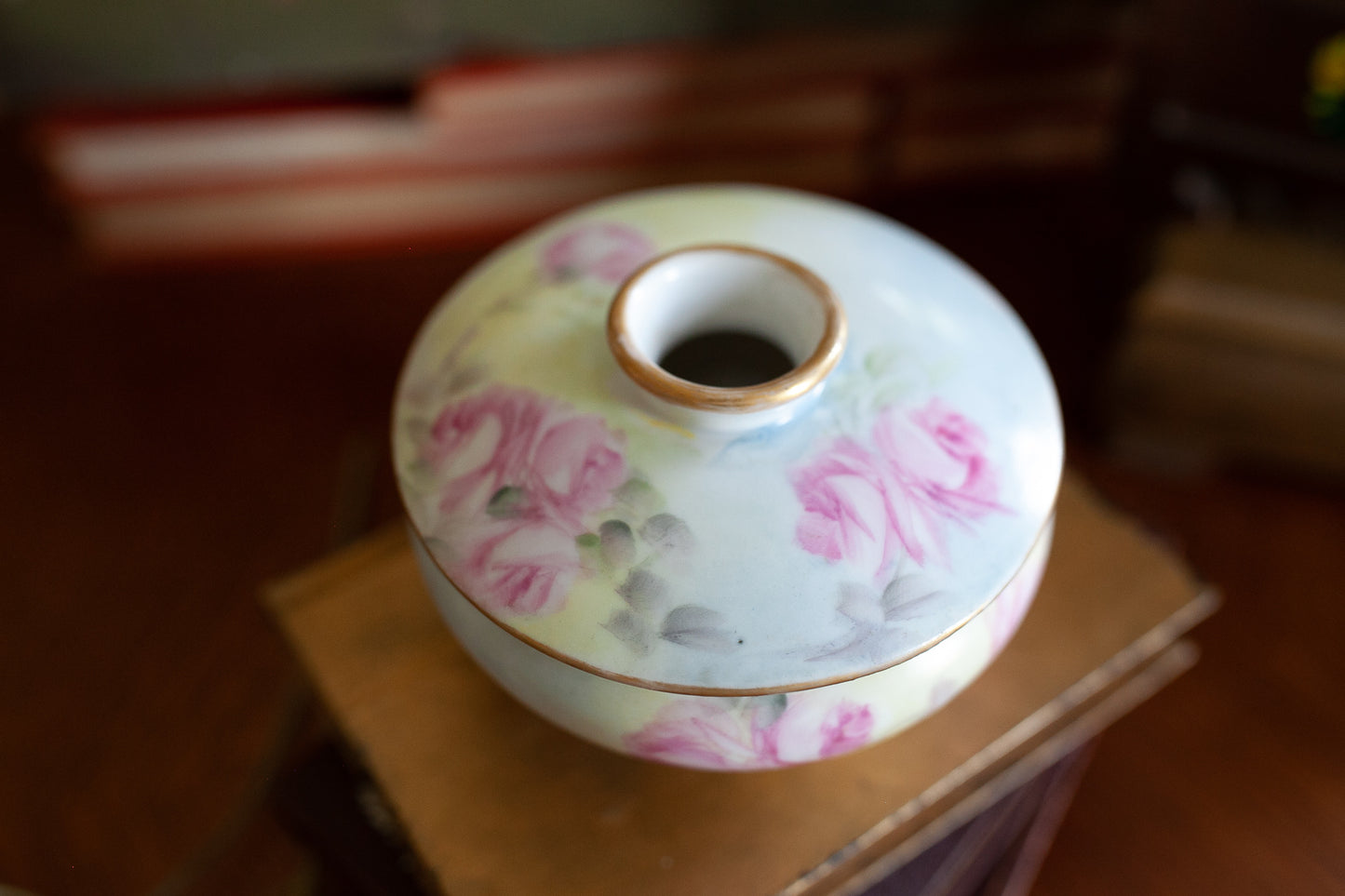 Vintage Hair Receiver - Floral- Painted Austrian Porcelain