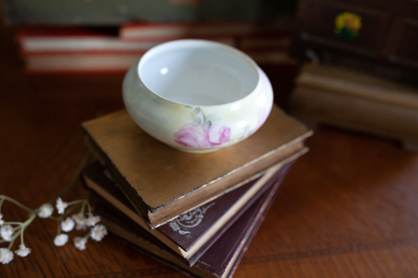 Vintage Hair Receiver - Floral- Painted Austrian Porcelain