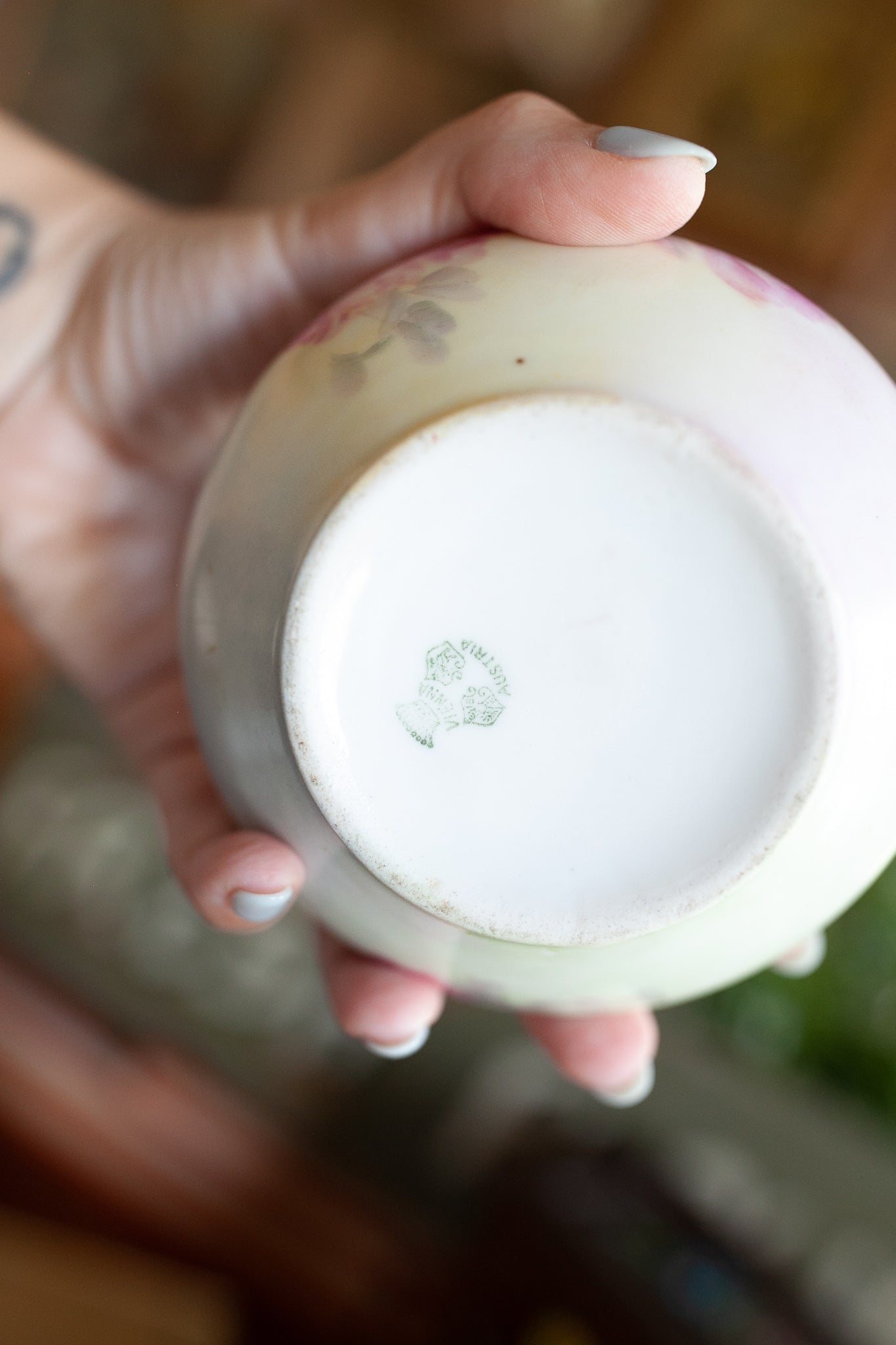 Vintage Hair Receiver - Floral- Painted Austrian Porcelain