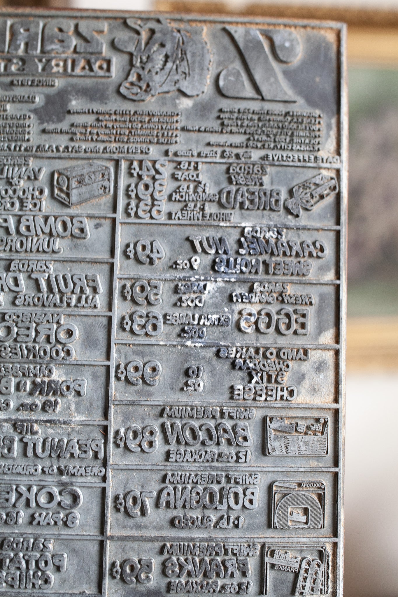 Vintage Letterpress Menu- Vintage Menu Stamp- Zarda Kansas Dairy Menu