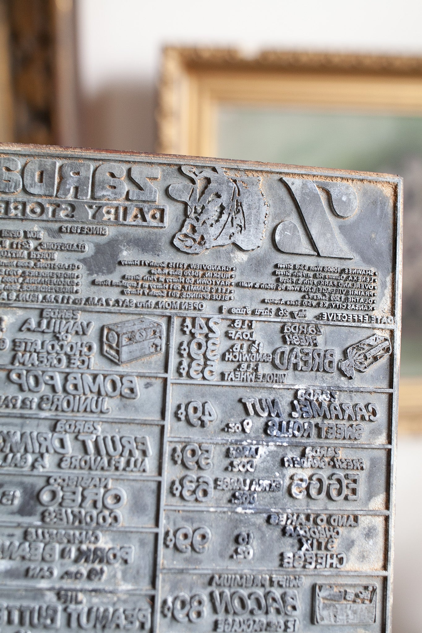 Vintage Letterpress Menu- Vintage Menu Stamp- Zarda Kansas Dairy Menu