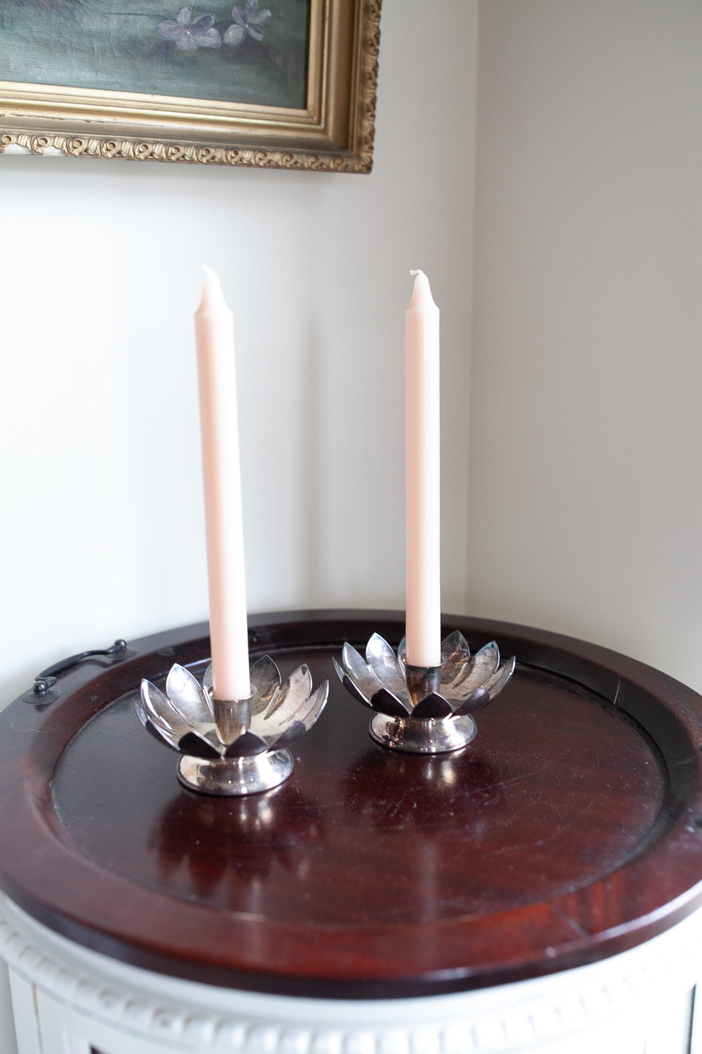 Vintage Pair of Leonard Reed and Barton Lotus Flower Taper Candle Holders