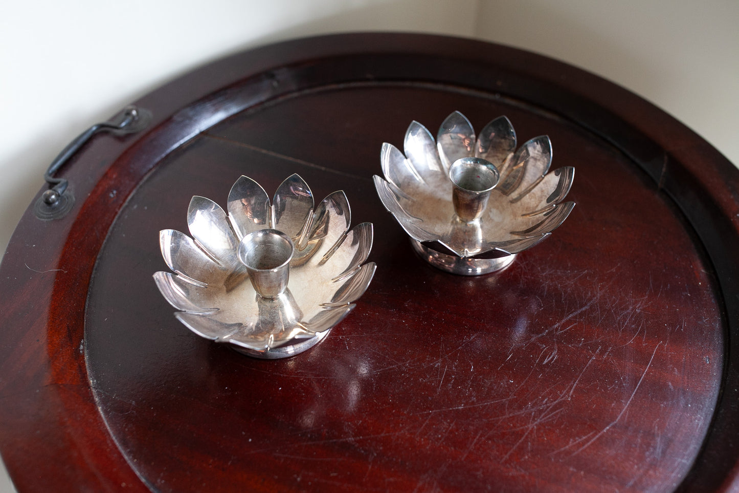 Vintage Pair of Leonard Reed and Barton Lotus Flower Taper Candle Holders