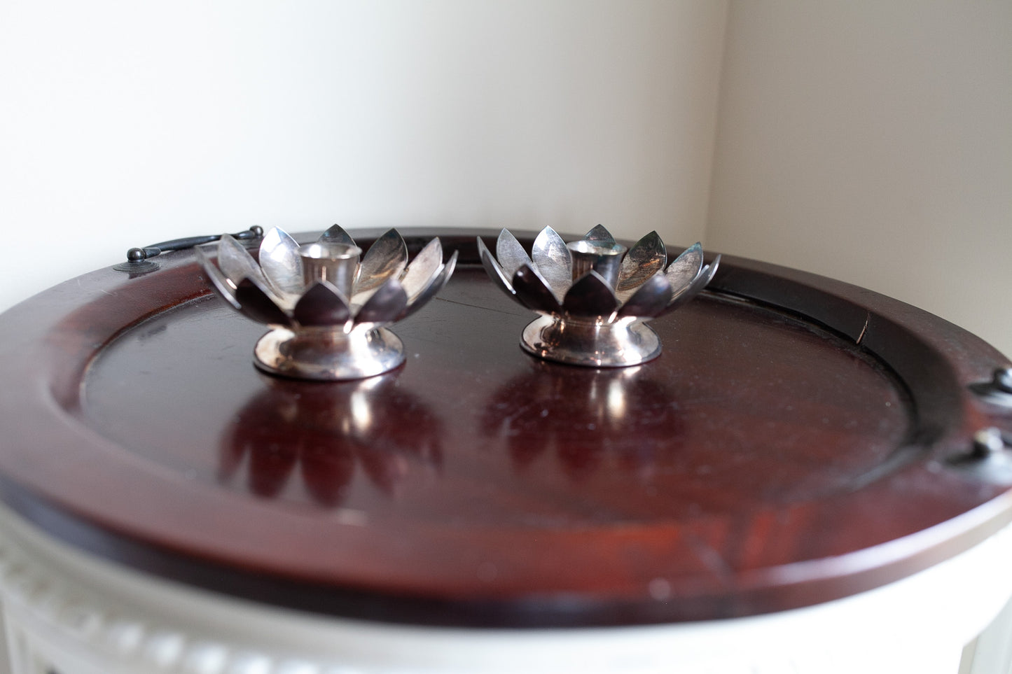 Vintage Pair of Leonard Reed and Barton Lotus Flower Taper Candle Holders