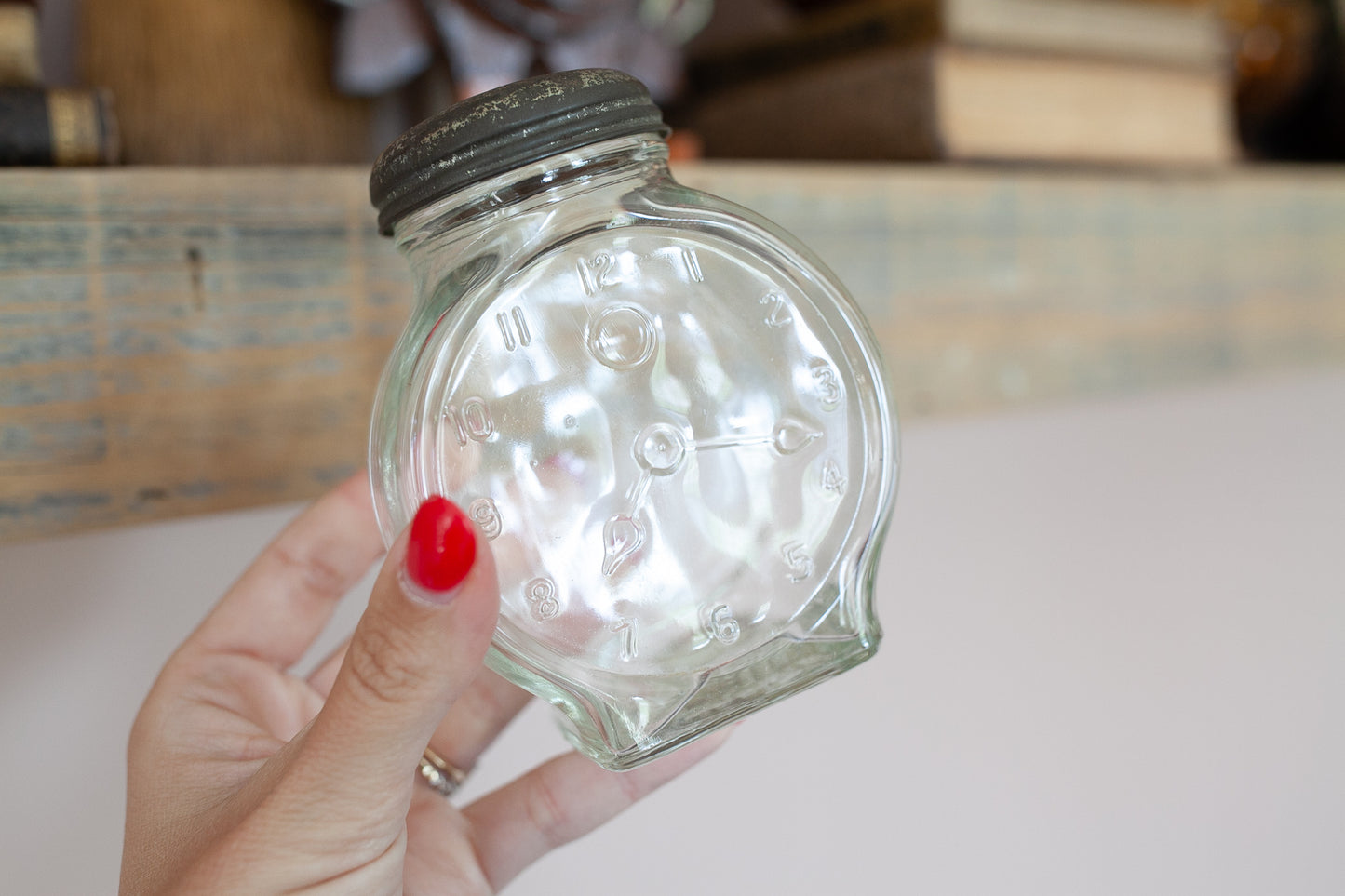 Vintage Glass Bottle - Clock Face Bottle - Lidded Bottle
