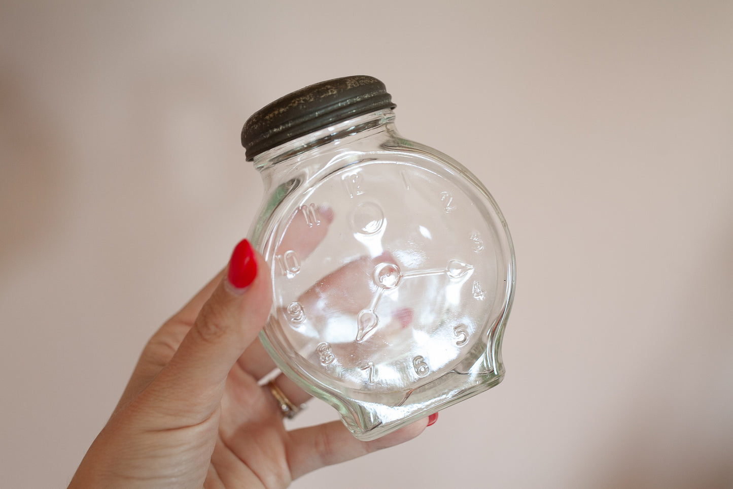Vintage Glass Bottle - Clock Face Bottle - Lidded Bottle