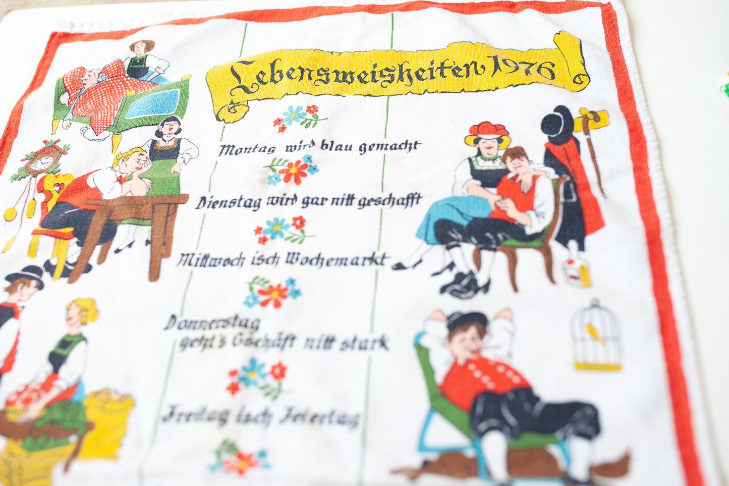 Vintage German Calendar - Dish Towel - 1976 German Days of the Week