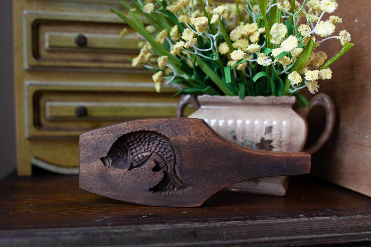 Vintage Fish Stamp- Cookie Stamp - Fish - Wooden Carved Fish