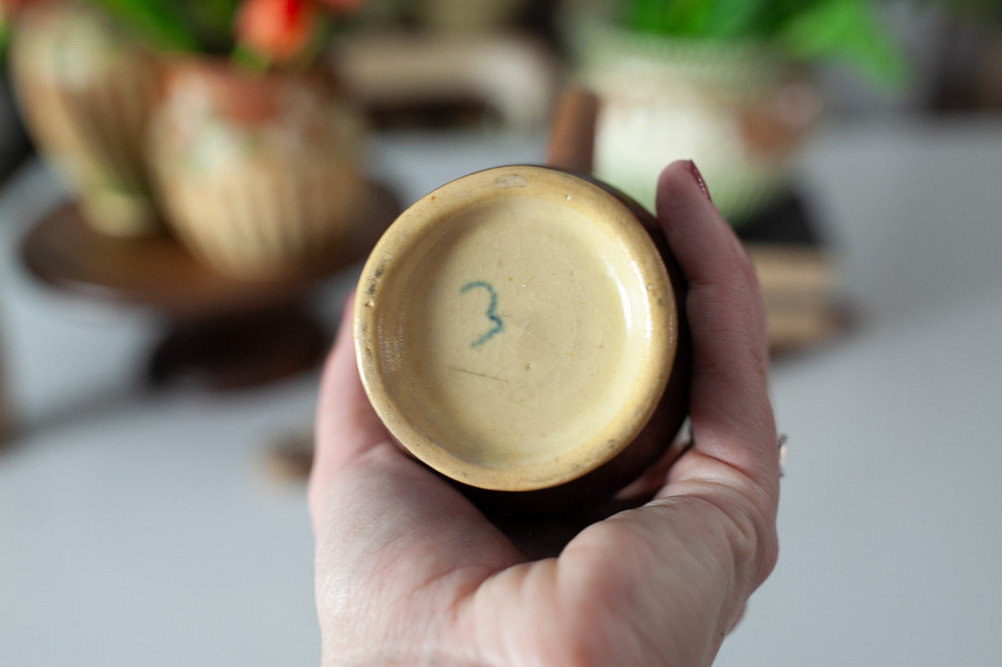 Roseville Falline Brown 1933 Vintage Art Pottery Ceramic Handled Vase 642-6