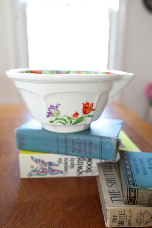 Vintage Bowl- Mixing Spout Bowl with Florals -Vintage Kitchen