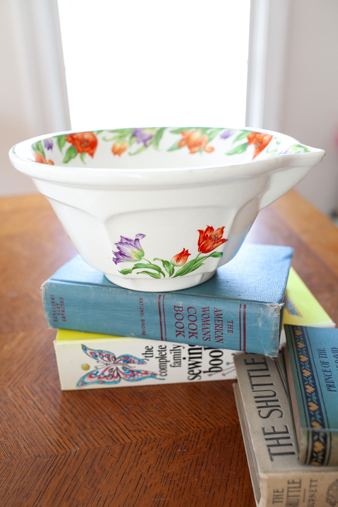Vintage Bowl- Mixing Spout Bowl with Florals -Vintage Kitchen