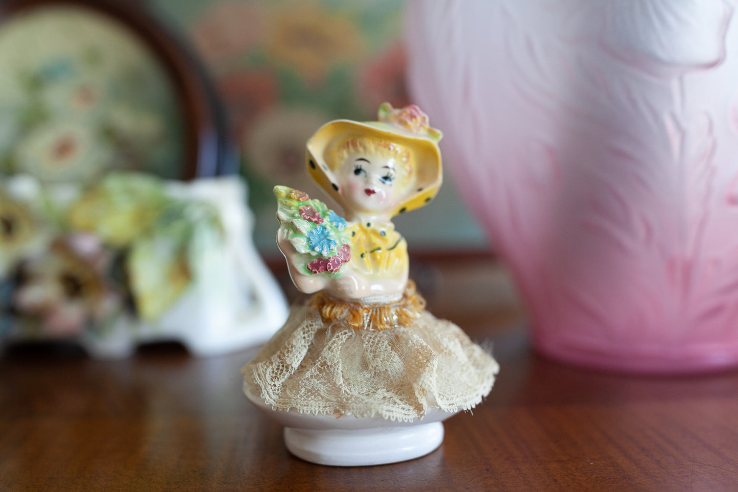 Vintage Lady Holding Flowers