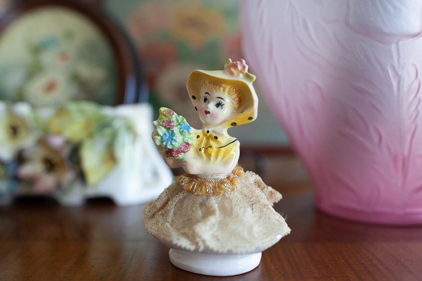 Vintage Lady Holding Flowers