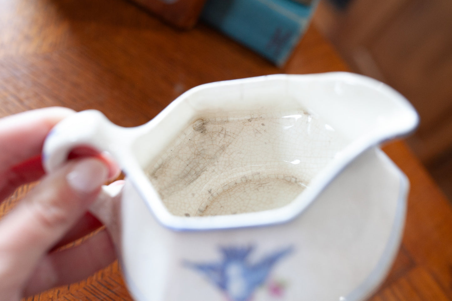 Antique Blue Bird Creamer- Limoges